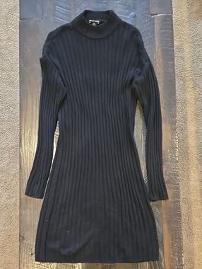 Hilary Radley Black Ribbed Long-Sleeve Knit Dress